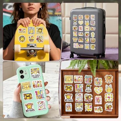 Softball Bow Stickers for Adults - 100 Pcs Coquete Sports Water Bottle Stickers, Cute Motivational Waterproof Scrapbook Sticker, Vinyl Decals for Luggage Laptop Journal - style: Softball