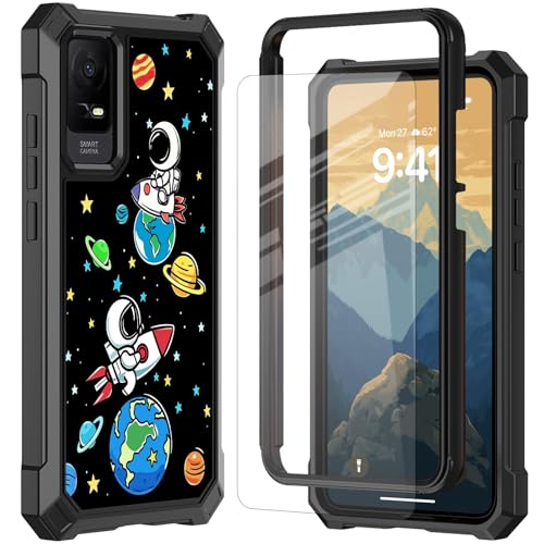 RYUITHDJP for TCL ION X/TCL 40Z/TCL ION V Phone Case with Tempered Glass Screen Protector,Dual Layer Shockproof Corners Protection Case for TCL ION X/TCL 40Z/TCL ION V,Astronaut Planet Design - color: Astronaut Planet Design, size: TCL ION X/TCL 40Z/TCL I