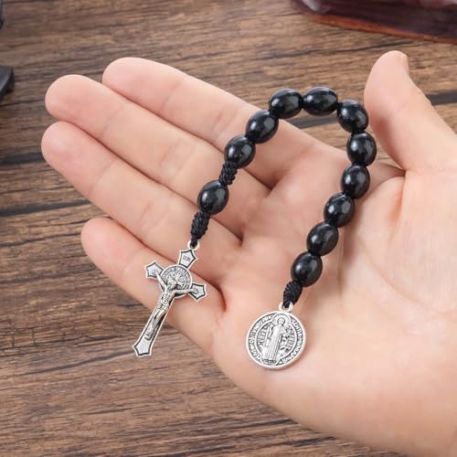Rosary Beads Catholic - Handmade Wooden Rosaries, Wooden Bead Rosary Necklace, Metal Cross For Catholic Or Christian Gift - color: black (Pocket)