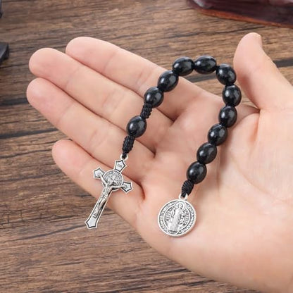 Rosary Beads Catholic - Handmade Wooden Rosaries, Wooden Bead Rosary Necklace, Metal Cross For Catholic Or Christian Gift - color: black (Pocket)