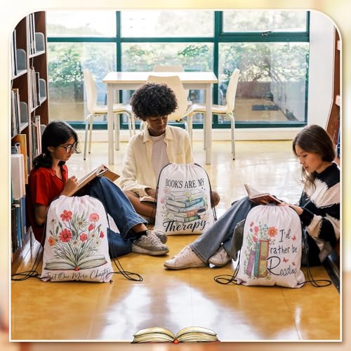 Bulyoou 24 Pcs Book Lover Drawstring Backpack Reading Books Gift Drawstring Bags Large Read Reusable String Bag for Book Club Librarian Bookish Teacher Reward Supplies Gifts - style: Book Lover