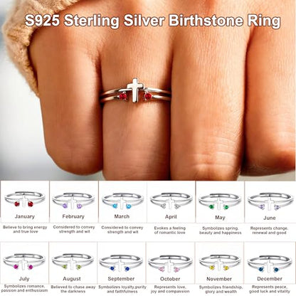 S925 Sterling Silver Cross Rings Birthstone Rings Christian Jewelry for Women Daughter, Easter Gifts, Confirmation and Baptism Gifts - color: 1-Jan