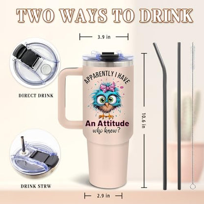 DUUV Funny Owls Tumbler 40oz, Insulated Bird Lovers Gift for Women Girl - color: Birdie Attitude