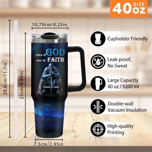 Christian Gifts for Men, 40 oz Religious Tumbler with handle, Child of God, Jesus is My Savior Double Walled Insulated Coffee Mug, Spiritual Man of Faith Fathers Day Birthday Gift for Dad Husband - color: Religious-D-318-X