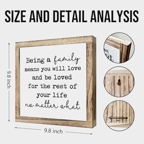 Farmhouse Home Decor, “Being a Family Means You Will Love and Be Loved” Box Plaque 9.8×9.8in, Farmhouse Wall Art for Living Room or Shelf Decor, Warm Home Decoration and Housewarming Gift - color: Home 17