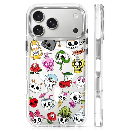for iPhone 17 Pro Max/iPhone 18 Pro Max Case [Compatible with Magsafe],Girls Women Clear Magnetic Case Silicone Shockproof Protective Cover with Pattern Aesthetics Skull Skeleton - color: Aesthetics Skull Skeleton, size: iPhone 17 Pro Max/iPhone 18 Pro Ma