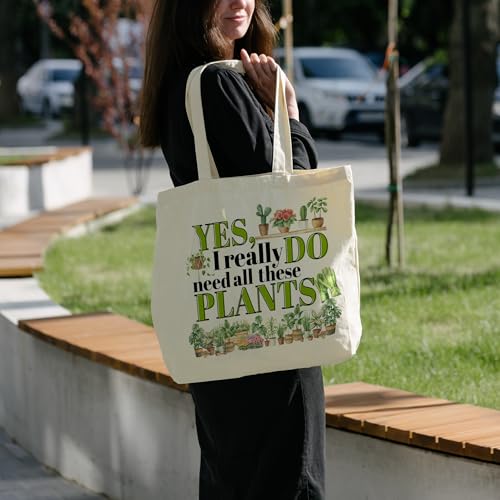 Tote Bag For Women Man, Reusable Work Shopping Grocery Shoulder Bags - style: Yes I Really Do Need All These Plants -01