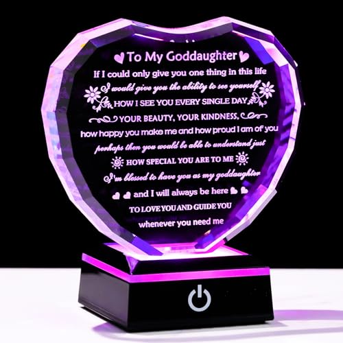 Arikyrist Goddaughter Gifts from Godmother Birthday Gift for Goddaughter from Godparents With LED Base Heart Crystal Keepsake Unique Goddaughters Gifts Idea on Mother's Day Christmas Graduation - color: Goddaughter Gifts + Light Base