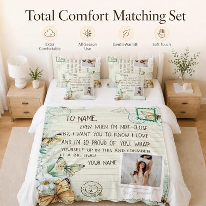 Mother's Day Personalized Photo Blanket, Custom Butterfly Blankets Gift - color: White