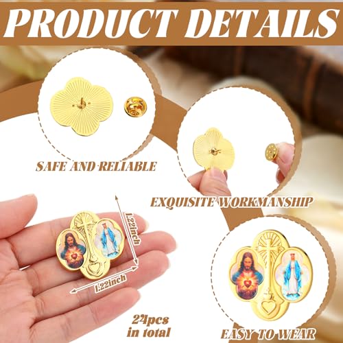 Yinkin 24 Pcs Catholic Pins Gold First Communion Lapel Pins - style: Sacred Heart