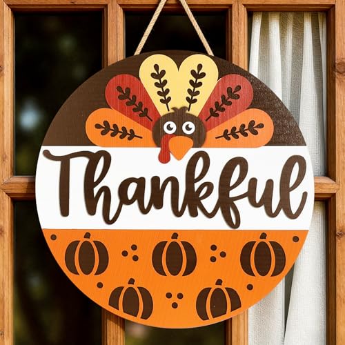 JarThenaAMCS Thanksgiving Turkey Welcome Door Sign 3D Fall Autumn Turkey Wooden Hanging Sign Thankful Front Door Hanger for Indoor Outdoor Home Porch Window Decor - style: Turkey