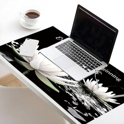 LB Black and White Floral Mouse Pad Plant Flower with Inspirational Quotes Large Mouse Pad for Desk Modern Aesthetic Desk Pad for Office and Home Non-Slip Rubber Base Mouse Mat 15.75L X 31.5W Inch - color: Black