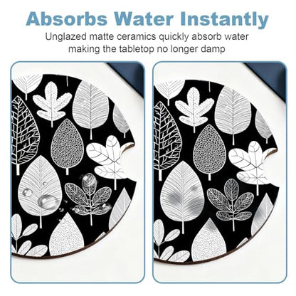 Ceramic Car Cup Holder Coasters Set of 2, 2.56 in Black Leaves - color: Black Leaves