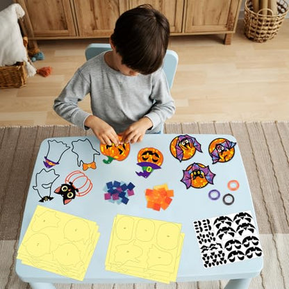 Renbuzhu 40PCS Halloweens Crafts Bulk: Ghosts Pumpkins Paper Suncatchers DIY Kit Party Activities Decorations, Window Stained Glass Effect Art Supplies - style: halloween