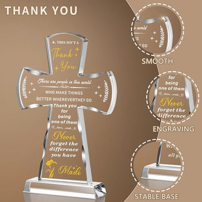 Ghtixsu Thank You Gifts for Women Men Engraved Crystal Cross Plaque - color: Thank You Gifts