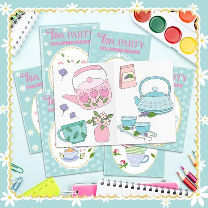 Bulk Tea Party Coloring Books, 24Pcs Tea Time Mini Drawing Booklet for Kids - style: Tea Party