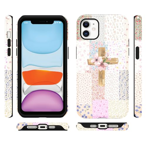 for iPhone 11 6.1'' Pink Flower Cross Christian Phone Case - color: Pink Flower Cross, size: iPhone 11