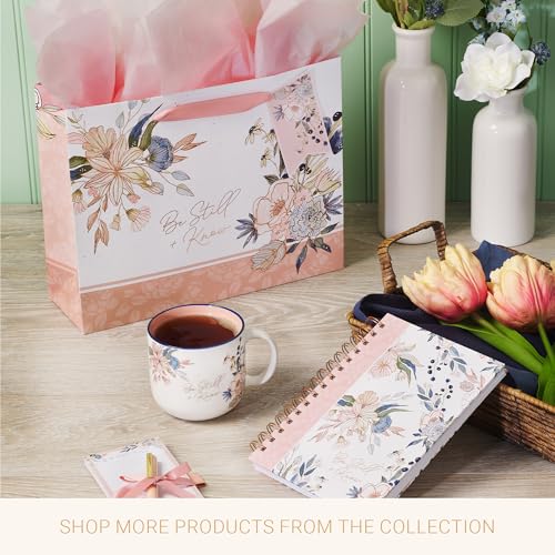 Christian Art Gifts Large White Gift Bag with Tissue, Be Still & Know - color: Be Still/White & Pink Multicolor Floral, style: Large Landscape