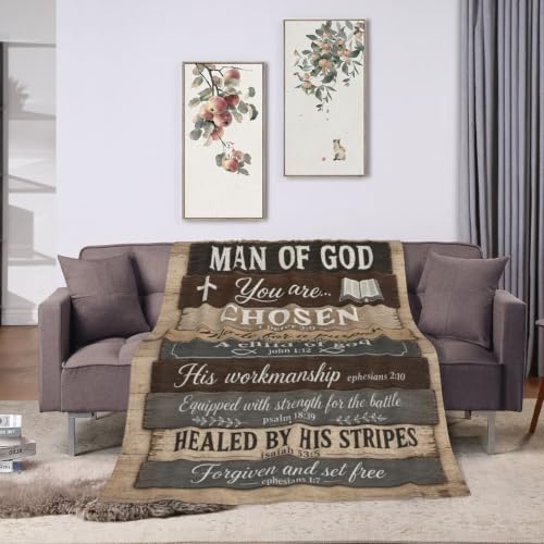 Man of God Blanket for Men, Christian Faith Gift, Bible Verse Throw - color: Rustic Wood