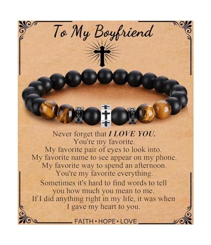 QWNHONEY Cross Bracelet for Men Son Brother Boyfriend Father Dad Husband Father's Day Birthday Christian Religious Faith Graduation Anniversary Christmas Jewelry Gift for Man - style: To Boyfriend