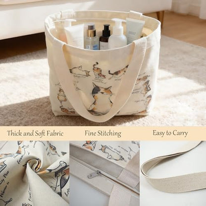 Large Tote Shopping Bag Cotton Canvas-Reusable grocery Bag with Zipper Aesthetic Reusable Shoulder Bag - style: Style-g