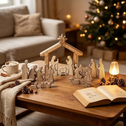 Glintoper Christmas Nativity Sets, 16pcs Wooden Nativity Scene Figurines - size: 16 PCS