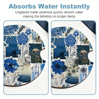 Ceramic Car Cup Holder Coasters Set of 2, 2.56 in Puzzle - color: Blue Puzzle Floral