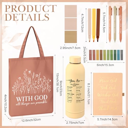 Sayglossy 11 Pcs Christian Gifts Set, Tumbler Notebook Bag Pens, Brown - color: Brown