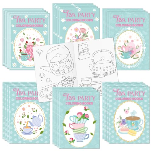 Bulk Tea Party Coloring Books, 24Pcs Tea Time Mini Drawing Booklet for Kids - style: Tea Party