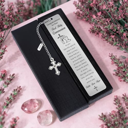 First Communion Bookmark Gifts, Christian Holy Communion Gifts 2026 for Girl Boys Teens, Catholic Religious Baptism Confirmation Present for Godchild Women Men, Easter Basket Stuffers - style: First Holy Communion