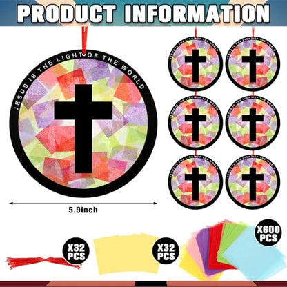 Motipuns 32 Sets Cross Suncatchers Kit, Christian Sunday School Crafts - style: Cross