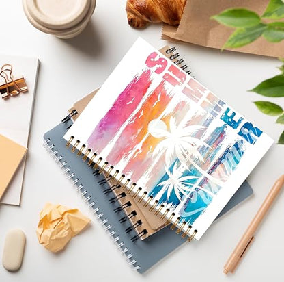 Summer Beach Notebook, Beach Lover Gifts, Tropical Palm Tree Sunset Coastal Journal for Office Supplies, Retro Ocean Summer Vibes Spiral Notebook Journal 5.5x8.3 - color: Color 07