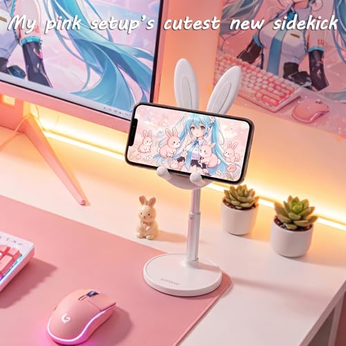 OATSBASF Cute Bunny Phone Stand Adjustable Phone Holder for Phones - color: White
