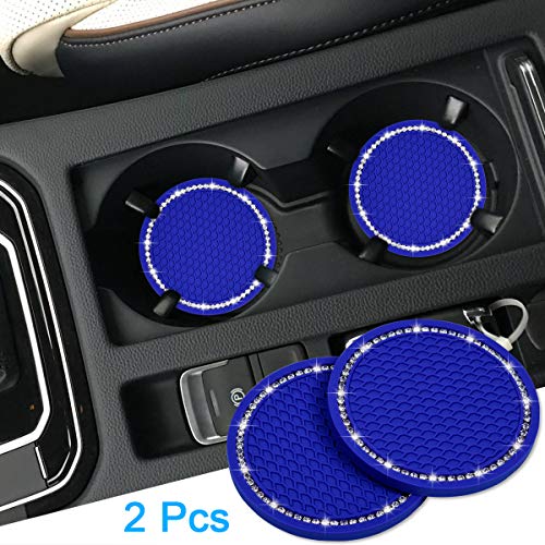Wisdompro Bling Car Coasters, 2 Pack 2.75" Diameter Car Cup Coaster, Blue - color: Blue