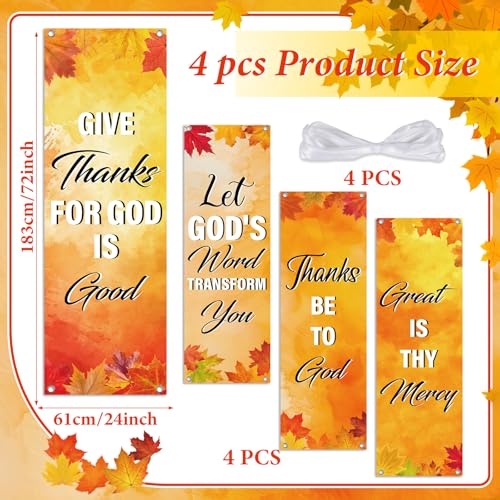 4Pcs Church Banners for Sanctuary Wall Welcome Inspirational Religious Banners Hanging Backdrop Fall Thanksgiving Maple Leaves Church Banner with Scripture Bible Verses Banner for Holiday School Decor - style: Orange Red Leaves