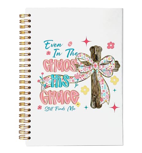 VNWEK Coquette Bow Cross Boho Christian Spiral Notebook Journal 5.5x8.3 Inch, Bible Prayer Journal for Women, Even in the Chaos Religious Scripture Lined Hardcover Spiral Notebook - color: 40-XZ-bible-notebook