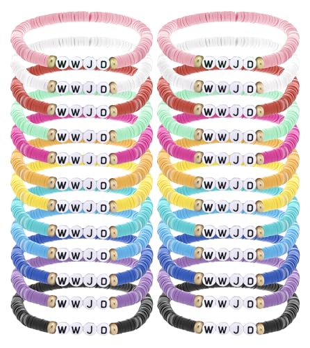24Pcs Jesus Loves You Bracelets Bulk Handmade Clay Beads Bible Verse Bracelets Christian Friendship Jewelry Christmas Easter Gifts for Women Teen - color: WWJD 24-4