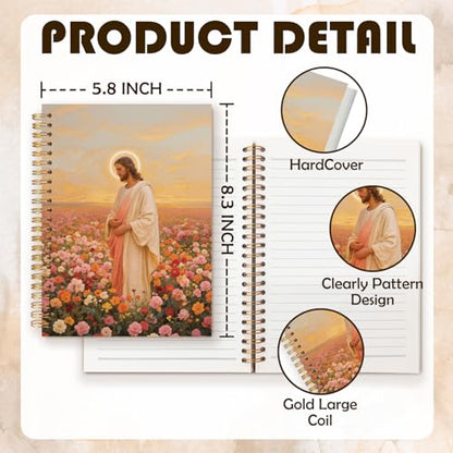 Christian Easter Jesus Notebook Journal, Wildflower Halo Jesus Resurrection Bible Prayer Spiral Hardcover Notebook Journal for School Office Work, 5.5x8.3 Inch - color: God Among The Flowers
