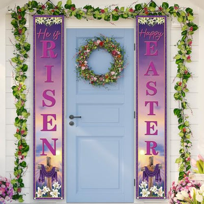 Rvsticty Easter Banner,Spring He Is Risen Decorations for Home Decor