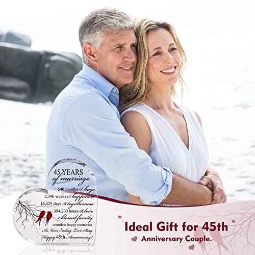 Qunclay 45th Marriage Gift for Parents Couple 45 Years Wedding Anniversary Souvenir Heart Marriage Keepsake Wedding Anniversarys Decorations for Women Men Mom Husband Wife He She Friend Grandparents - style: 45th