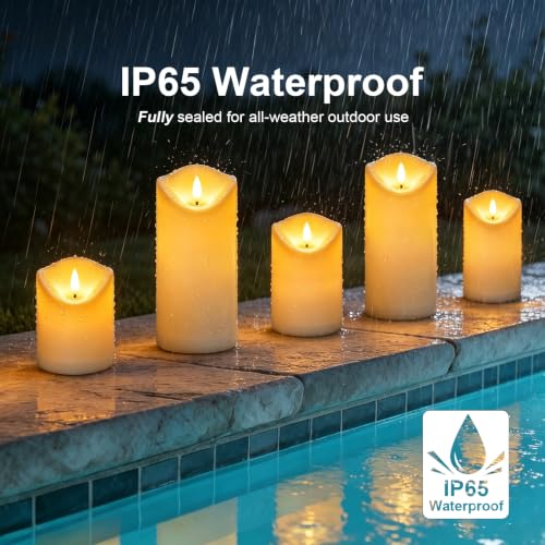 Solar Candles Outdoor Waterproof, Flameless LED Pillars Candles, Set of 5 - size: 3.25" × 4"/5"/6"/8"/8" (5-Pack)