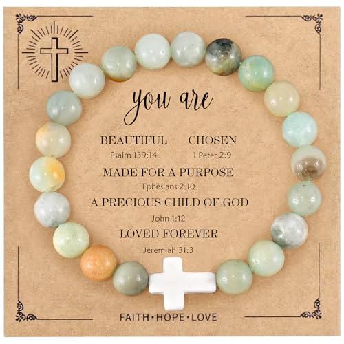 VIBILIA Cross Beaded Bracelets for Women, Birthday Gifts - color: C 1. Cross - Amazonite
