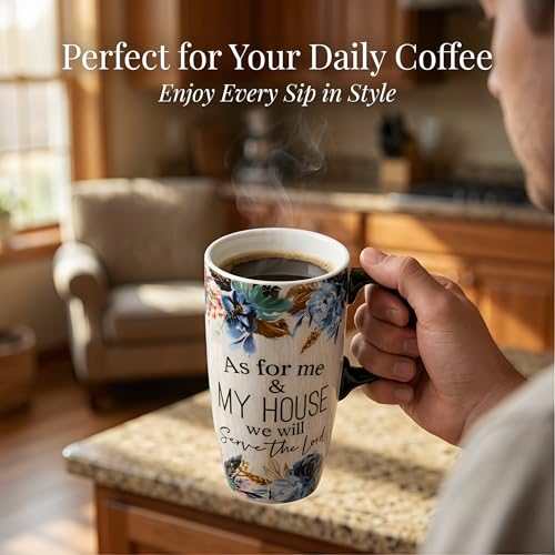 Topadorn 17oz Ceramic Travel Mug with Lid, Christian Bible Verse Mug - color: As for me&my house