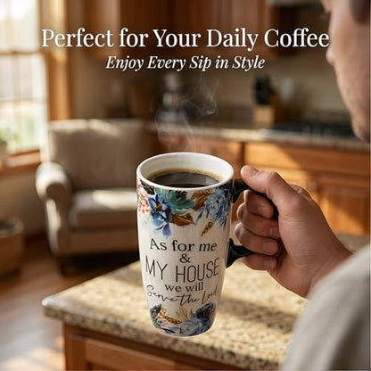 Topadorn 17oz Ceramic Travel Mug with Lid, Christian Bible Verse Mug - color: As for me&my house