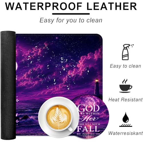 Large Keyboard Mouse Pad Set, Extended Mouse Pad+Keyboard Wrist Rest Support, Memory Foam Ergonomic Easy Typing, 4Pcs (31.5×11.8 in) Desk Pad Set for Office Home,Bible Verses Psalm 46:5 Beach - color: Bible Verses Psalm 46:5 Beach-2-9