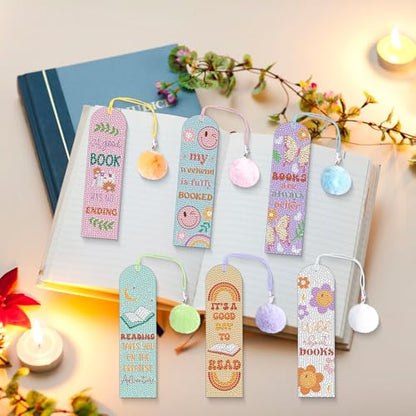 6PCS Kids Diamond Art Bookmarks Kit– DIY Reading Gifts for Classroom, Inspirational Quote Designs – Fun Art & Craft Activity for Boy and Girls - color: Kids