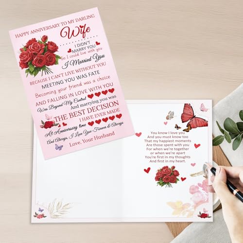 UUEFKTN Sweet Anniversary Card for Wife Partner, Heartfelt Wedding Anniversary Card for WIfe from Husband. - color: #2