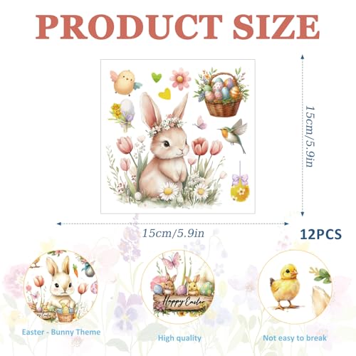 12 Pcs Easter Rub on Transfers, Watercolor Cute Bunny Egg Rub on Transfers for Crafts and Furniture, Spring Flower Dtf Transfer Ready to Press for Home Office Wood DIY Craft Gift - color: Easter Bunny