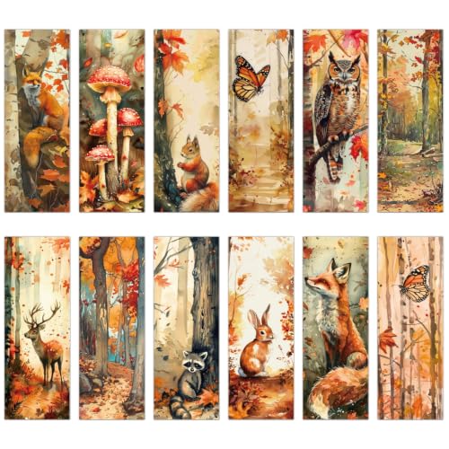 Fall Bookmarks Gifts for Women - 120 Pcs Autumn Forest Animal Bookmark Paper Maple Leaf Fox Butterfly Page Book Marks for Book Lovers Harvest Office School Thanksgiving Party Favors - color: Fall Forest Animal