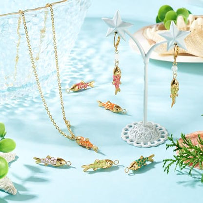 Craftdady Enamel Koi Fish Charms Long-Lasting Plated CZ Sea Ocean Life Animals Pendants 18K Gold Plated Goldfish Charms for Jewelry Making Bracelets Earrings - color: 5 Color